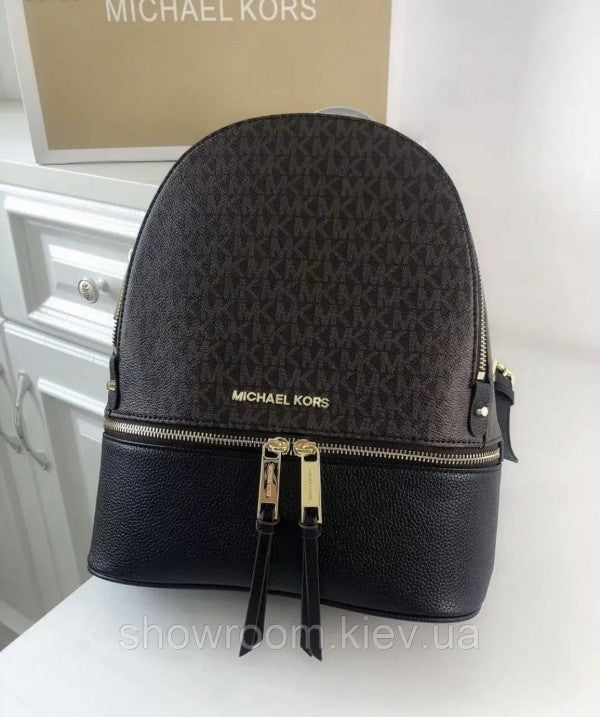 Michael Kors Rhea Medium Logo and Pebbled Leather Backpack With Dust Bag (Coffee Black - 6448)
