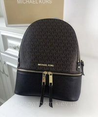 Michael Kors Rhea Medium Logo and Pebbled Leather Backpack With Dust Bag (Coffee Black - 6448)