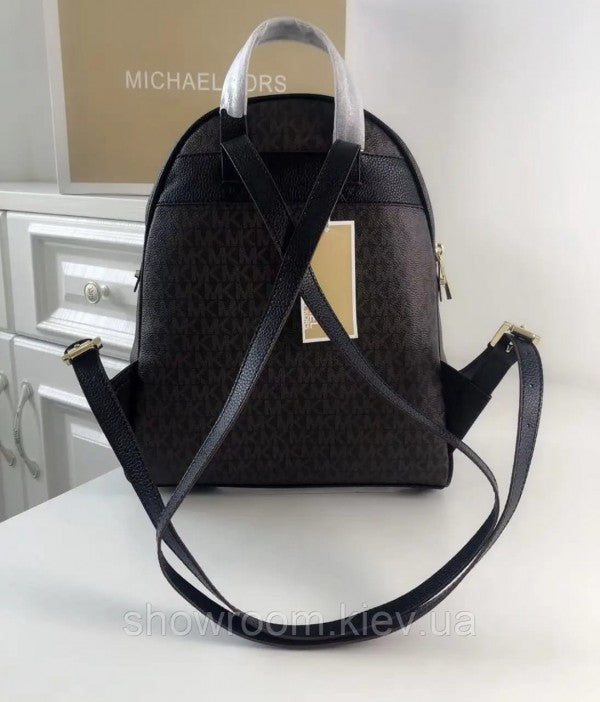 Michael Kors Rhea Medium Logo and Pebbled Leather Backpack With Dust Bag (Coffee Black - 6448)