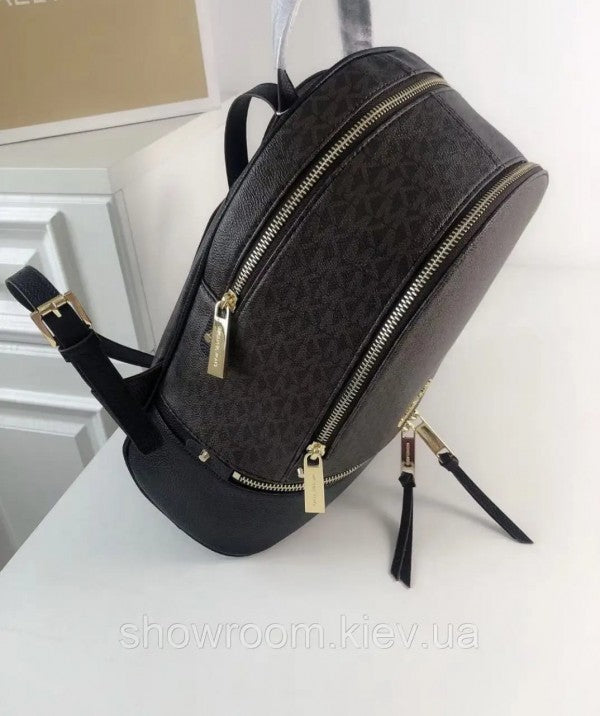 Michael Kors Rhea Medium Logo and Pebbled Leather Backpack With Dust Bag (Coffee Black - 6448)