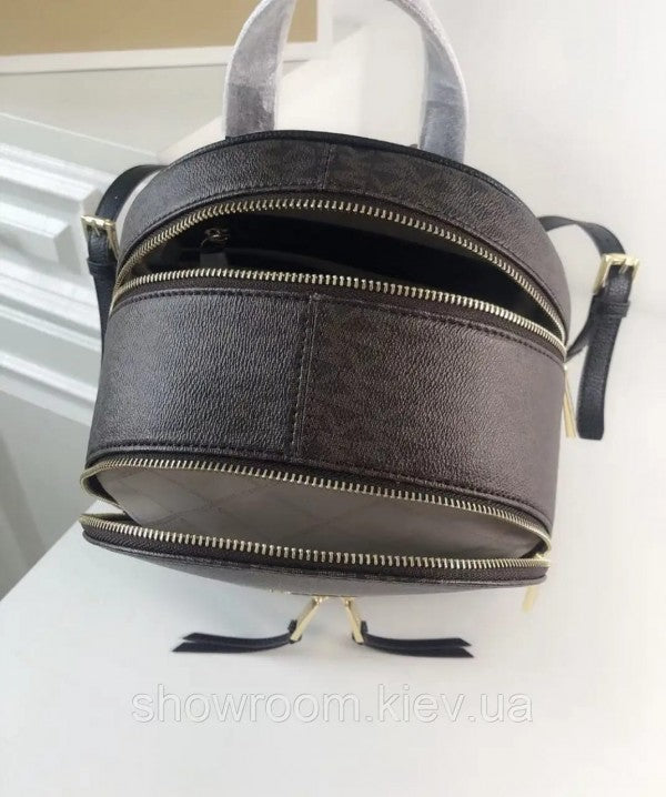 Michael Kors Rhea Medium Logo and Pebbled Leather Backpack With Dust Bag (Coffee Black - 6448)