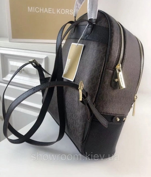 Michael Kors Rhea Medium Logo and Pebbled Leather Backpack With Dust Bag (Coffee Black - 6448)