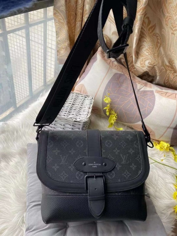 Louis Vuitton LV Saumur Messenger Monogram Eclipse With Dust Bag (Black Grey - 419)