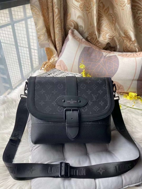 Louis Vuitton LV Saumur Messenger Monogram Eclipse With Dust Bag (Black Grey - 419)