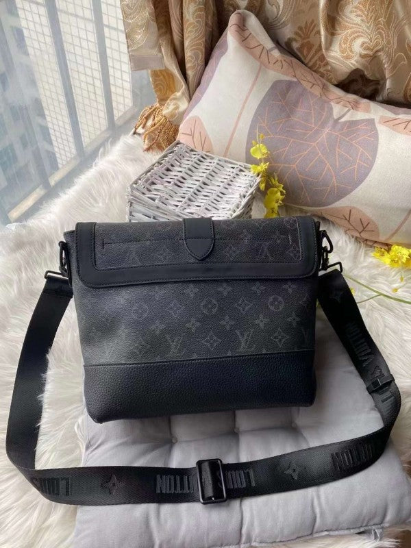 Louis Vuitton LV Saumur Messenger Monogram Eclipse With Dust Bag (Black Grey - 419)