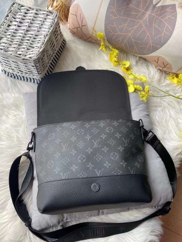 Louis Vuitton LV Saumur Messenger Monogram Eclipse With Dust Bag (Black Grey - 419)