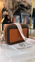 Michael Kors MK Logo Print Maeve Crossbody Bag With OG Box & Dust Bag (Brown - 111)