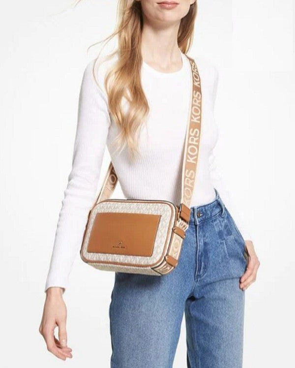 Michael Kors MK Logo Print Maeve Crossbody Bag With OG Box & Dust Bag (White - 112)