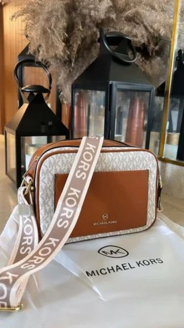 Michael Kors MK Logo Print Maeve Crossbody Bag With OG Box & Dust Bag (White - 112)