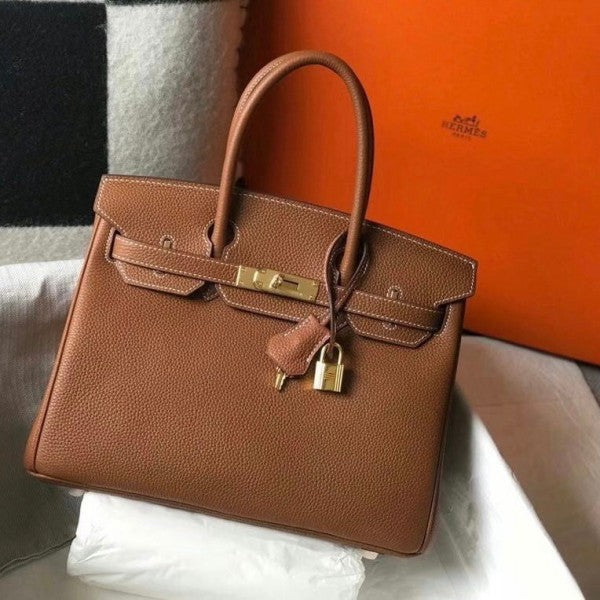 Hermes Brown Togo Leather Rose Gold Hardware Birkin Bag 35cm With Dust Bag (Brown)