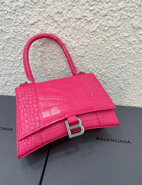 Balenciaga Hourglass Croc Skin With OG Box & Dust Bag (1930-1 FUCHSIA)