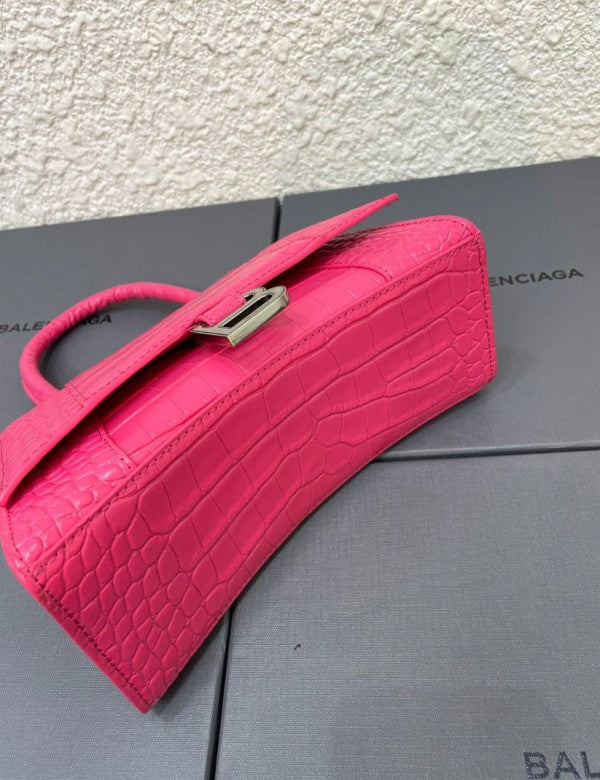 Balenciaga Hourglass Croc Skin With OG Box & Dust Bag (1930-1 FUCHSIA)