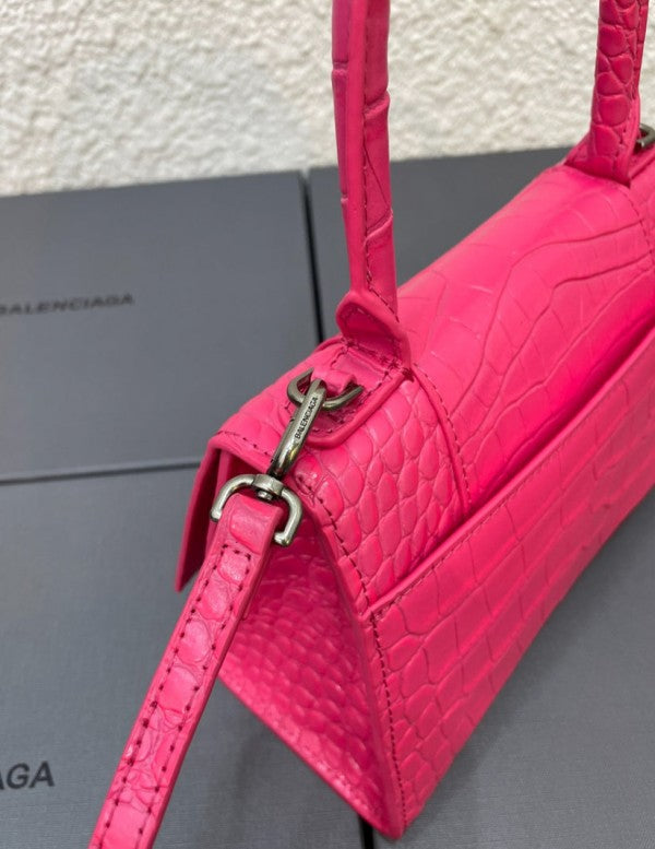 Balenciaga Hourglass Croc Skin With OG Box & Dust Bag (1930-1 FUCHSIA)