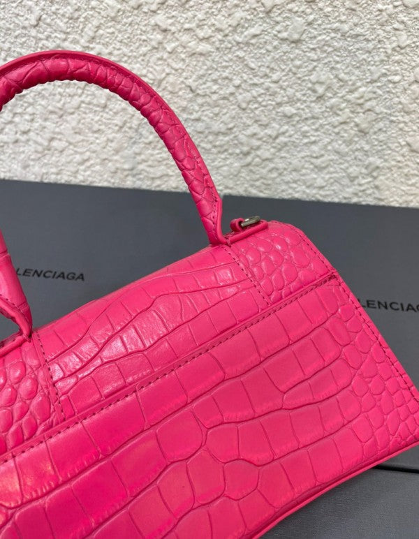 Balenciaga Hourglass Croc Skin With OG Box & Dust Bag (1930-1 FUCHSIA)