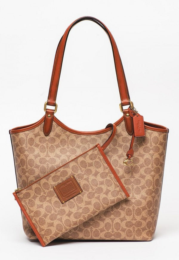 Coach Restored Day Tote In Pouch Day Signature Canvas With Dust Bag (BrassTanRust)