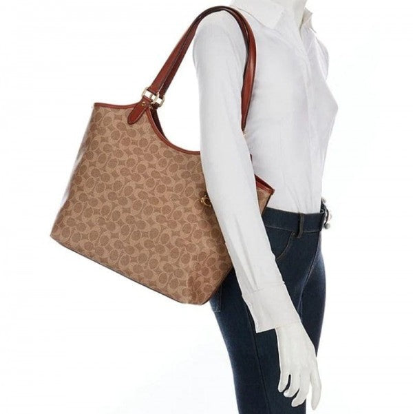 Coach Restored Day Tote In Pouch Day Signature Canvas With Dust Bag (BrassTanRust)