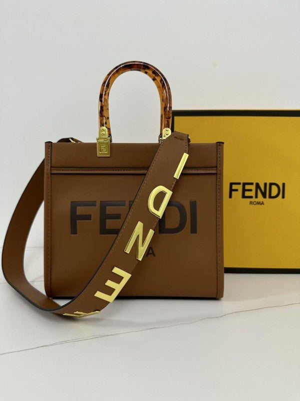 Fendi Roma Sunshine Small Brown Tote Bag With Dust Bag (66629 Brown)