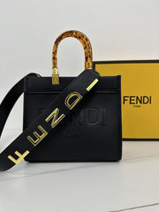 Fendi Roma Sunshine Small Black Tote Bag With Dust Bag (66629 Black)