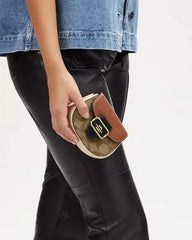 Coach Morgan Card Case On A Chain In Colorblock Signature Canvas GoldKhaki Multi CK439 With OG Box & Dust Bag