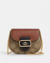 Coach Morgan Card Case On A Chain In Colorblock Signature Canvas GoldKhaki Multi CK439 With OG Box & Dust Bag