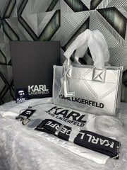 Karl Lagerfeld KSquare Embossed Small Tote Bag With OG Box & Dust Bag (KA52 Black Black)