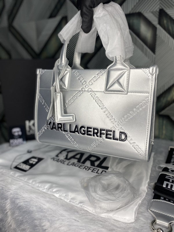 Karl Lagerfeld KSquare Embossed Small Tote Bag With OG Box & Dust Bag (KA52 Black Black)