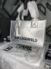 Karl Lagerfeld KSquare Embossed Small Tote Bag With OG Box & Dust Bag (KA52 Black Black)