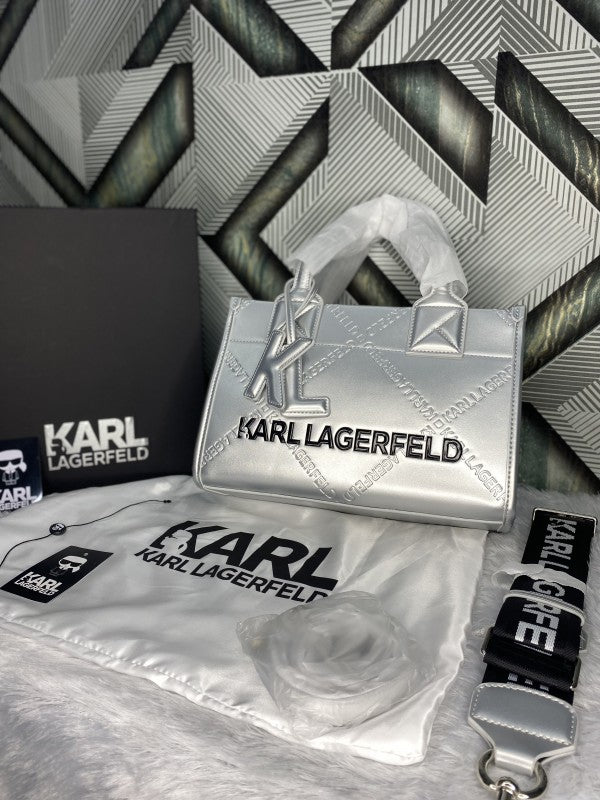 Karl Lagerfeld KSquare Embossed Small Tote Bag With OG Box & Dust Bag (KA52 Black Black)