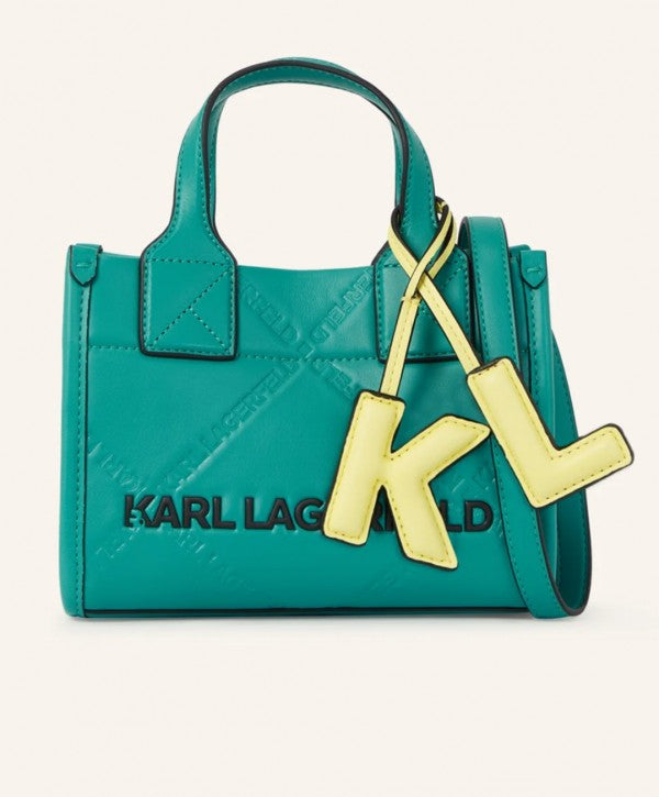 Karl Lagerfeld KSquare Embossed Small Tote Bag With OG Box & Dust Bag (KA52 Green Black)