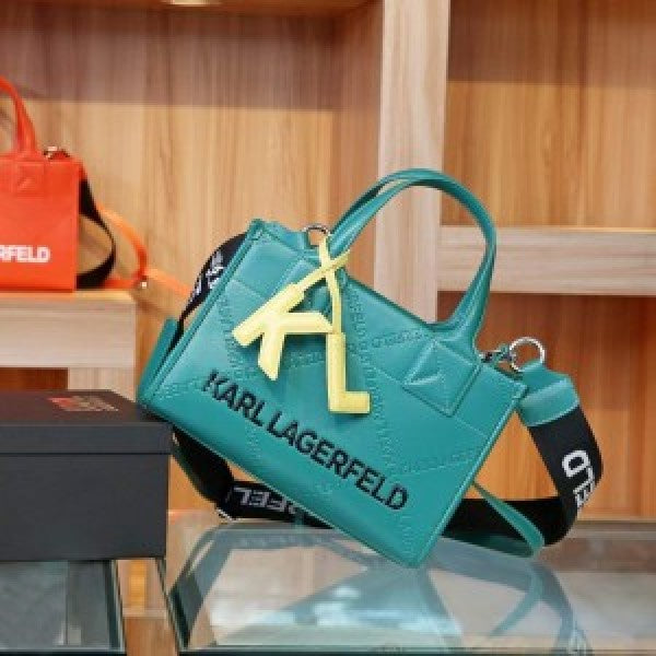 Karl Lagerfeld KSquare Embossed Small Tote Bag With OG Box & Dust Bag (KA52 Green Black)