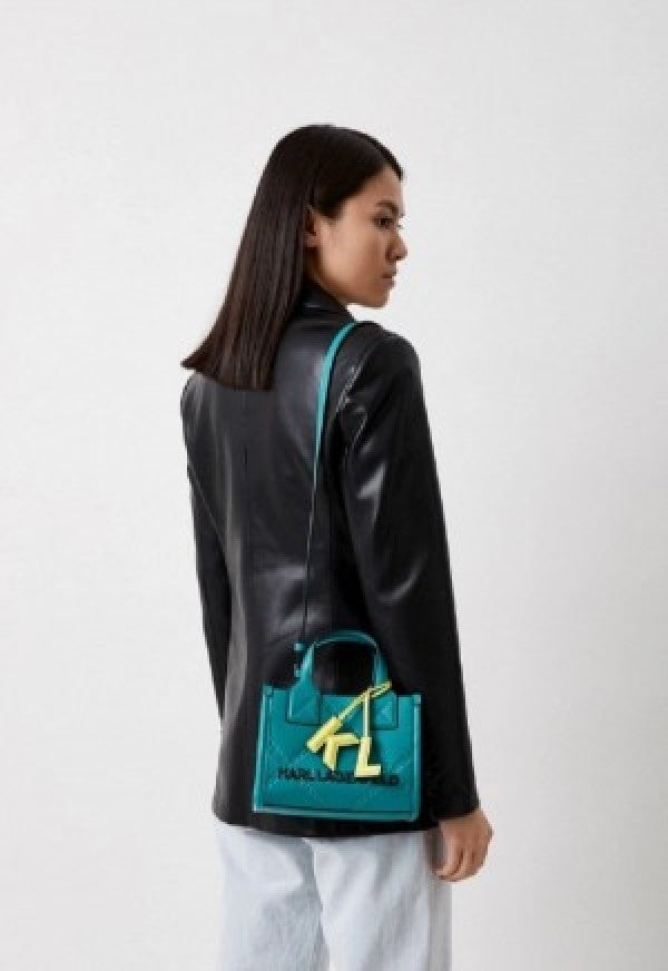 Karl Lagerfeld KSquare Embossed Small Tote Bag With OG Box & Dust Bag (KA52 Green Black)