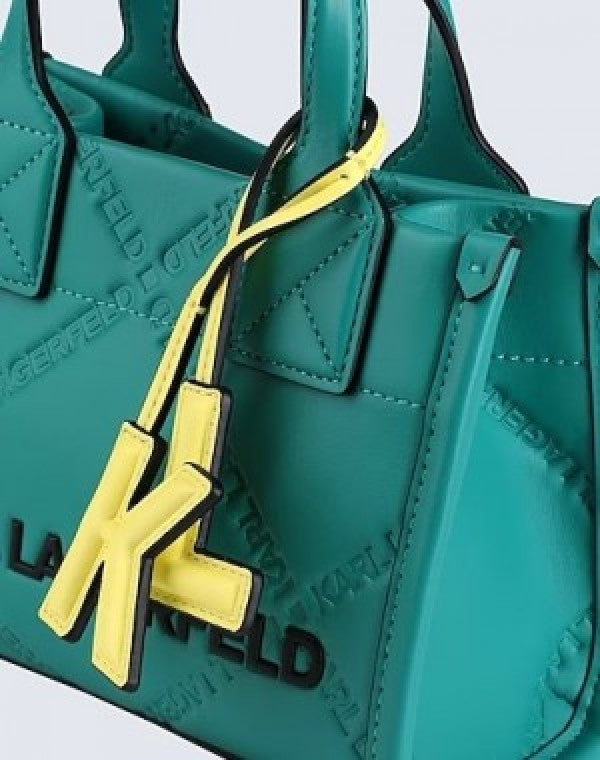 Karl Lagerfeld KSquare Embossed Small Tote Bag With OG Box & Dust Bag (KA52 Green Black)