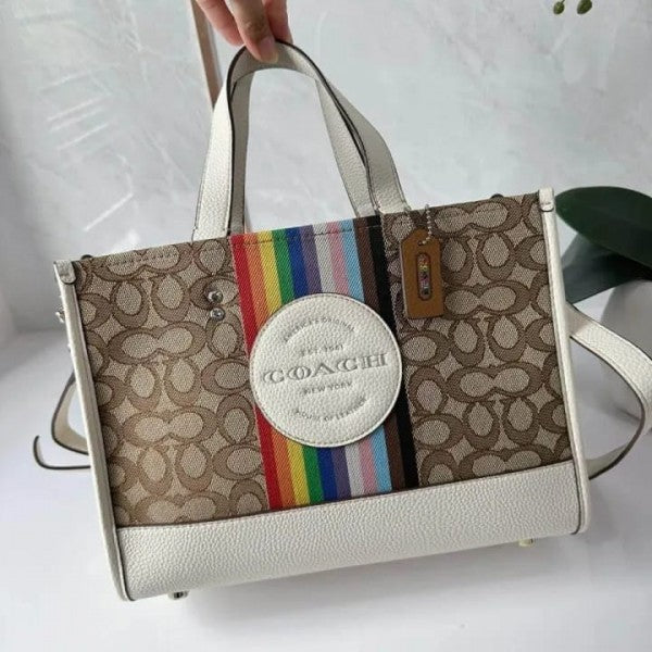 Coach Dempsey Tote With OG Box & Dust Bag & Extra Shoulder Strap (Rainbow-718)