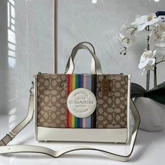 Coach Dempsey Tote With OG Box & Dust Bag & Extra Shoulder Strap (Rainbow-718)