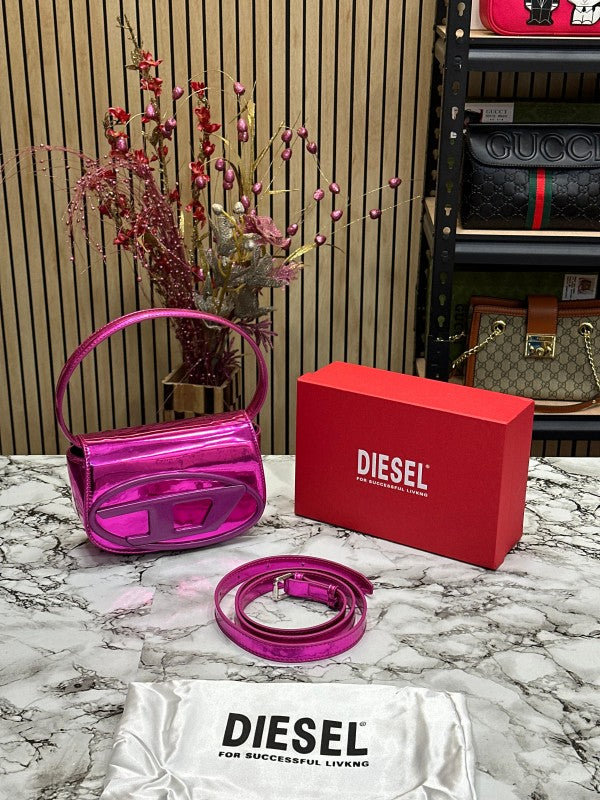 Diesel 1DR Shoulder Bag With OG Box & Dust Bag & Extra Shoulder Strap (Plum DD66559)