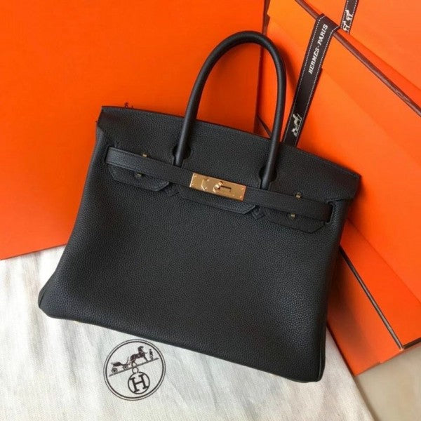 Hermes Black Togo Leather Rose Gold Hardware Birkin Bag With Dust Bag (320 Black)