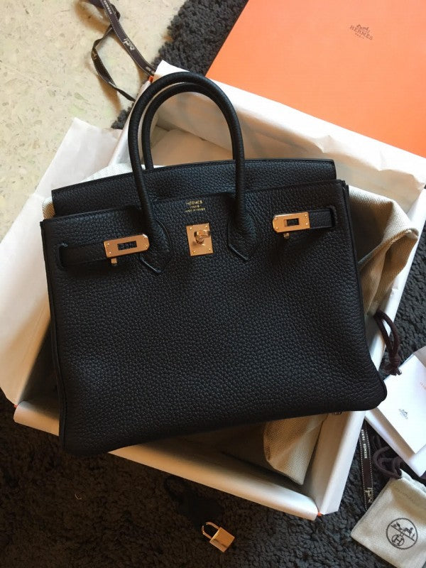 Hermes Black Togo Leather Rose Gold Hardware Birkin Bag With Dust Bag (320 Black)