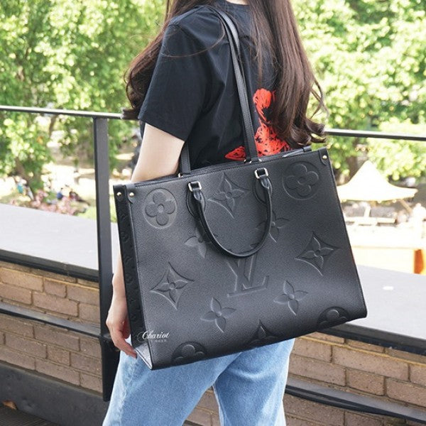 Louis Vuitton LV On The Go Premium Monogram Leather Tote Bag With OG Magnetic Box & Dust Bag (Black - 730)