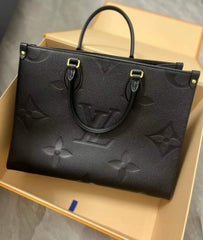 Louis Vuitton LV On The Go Premium Monogram Leather Tote Bag With OG Magnetic Box & Dust Bag (Black - 730)