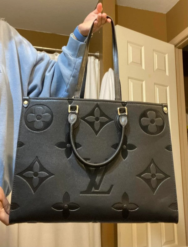 Louis Vuitton LV On The Go Premium Monogram Leather Tote Bag With OG Magnetic Box & Dust Bag (Black - 730)