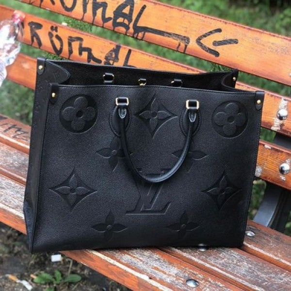 Louis Vuitton LV On The Go Premium Monogram Leather Tote Bag With OG Magnetic Box & Dust Bag (Black - 730)