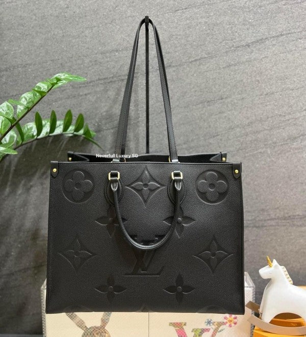 Louis Vuitton LV On The Go Premium Monogram Leather Tote Bag With OG Magnetic Box & Dust Bag (Black - 730)