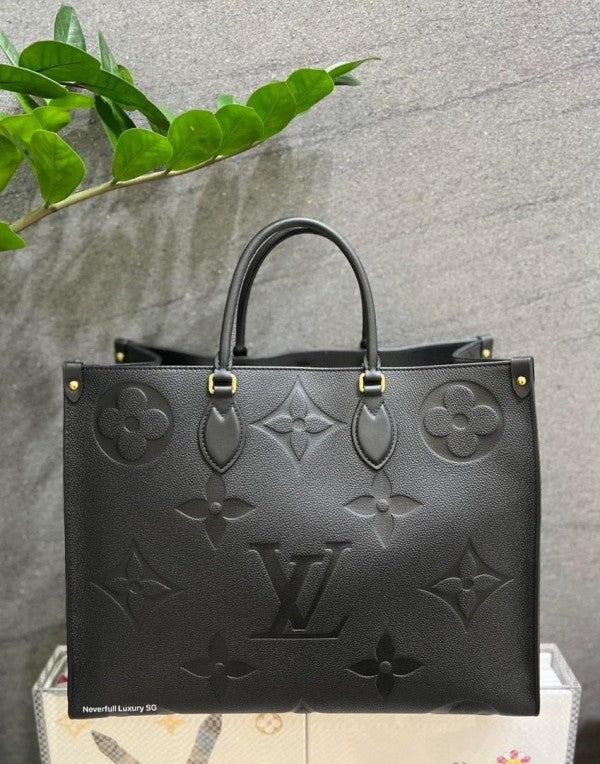 Louis Vuitton LV On The Go Premium Monogram Leather Tote Bag With OG Magnetic Box & Dust Bag (Black - 730)