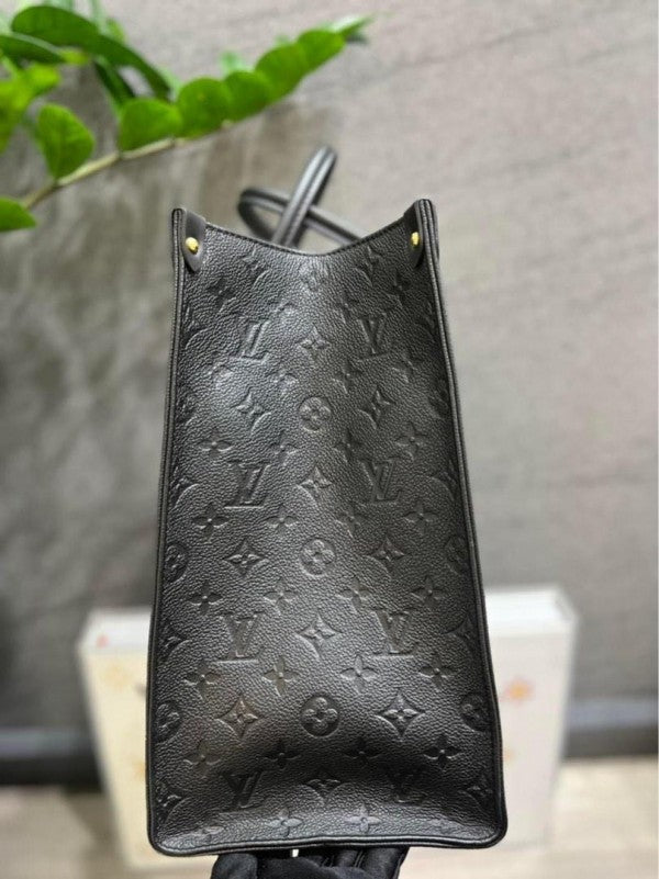 Louis Vuitton LV On The Go Premium Monogram Leather Tote Bag With OG Magnetic Box & Dust Bag (Black - 730)