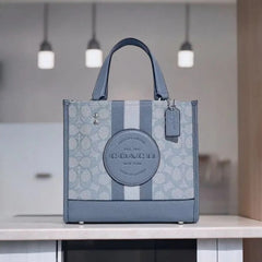 Coach Dempsey Tote 22 in Signature Jacquard With Stripe and Coach Patch With OG Box & Dust Bag ( Blue - 5638)