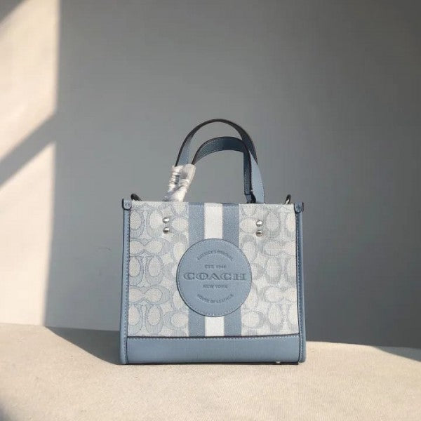 Coach Dempsey Tote 22 in Signature Jacquard With Stripe and Coach Patch With OG Box & Dust Bag ( Blue - 5638)