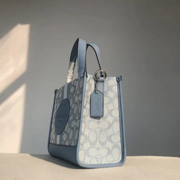 Coach Dempsey Tote 22 in Signature Jacquard With Stripe and Coach Patch With OG Box & Dust Bag ( Blue - 5638)