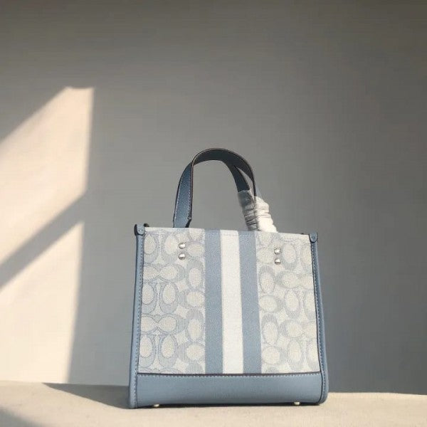 Coach Dempsey Tote 22 in Signature Jacquard With Stripe and Coach Patch With OG Box & Dust Bag ( Blue - 5638)