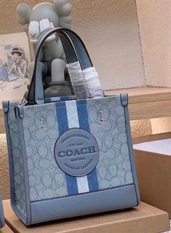 Coach Dempsey Tote 22 in Signature Jacquard With Stripe and Coach Patch With OG Box & Dust Bag ( Blue - 5638)