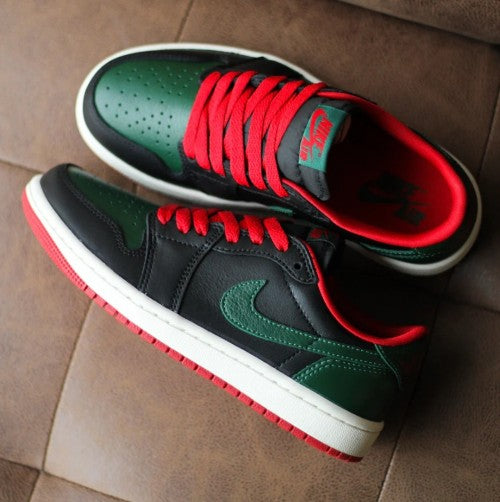 NIKE AIR JORDAN 1 RETRO LOW OG BLACK GORGE GREEN VARSITY RED SAIL